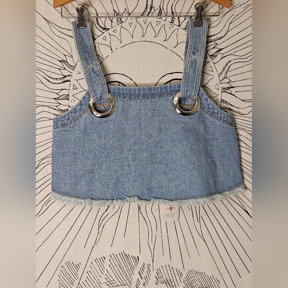 NWT L'atiste Small Denim Crop Top with Silver Ring Accents